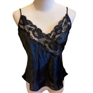 Victoria’s Secret Vintage Gold Label Black Satin Lace Cami PJ Top Lingerie L